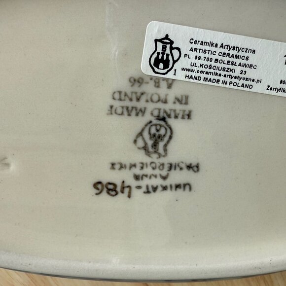 Handmade Polish Pottery Blue Floral Oval Bowl 7" Unikat 486 - Picture 7 of 7